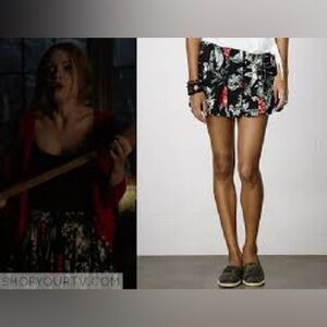 Denim & Supply Ralph Lauren Black Floral Mini Skirt with Red & Green Print